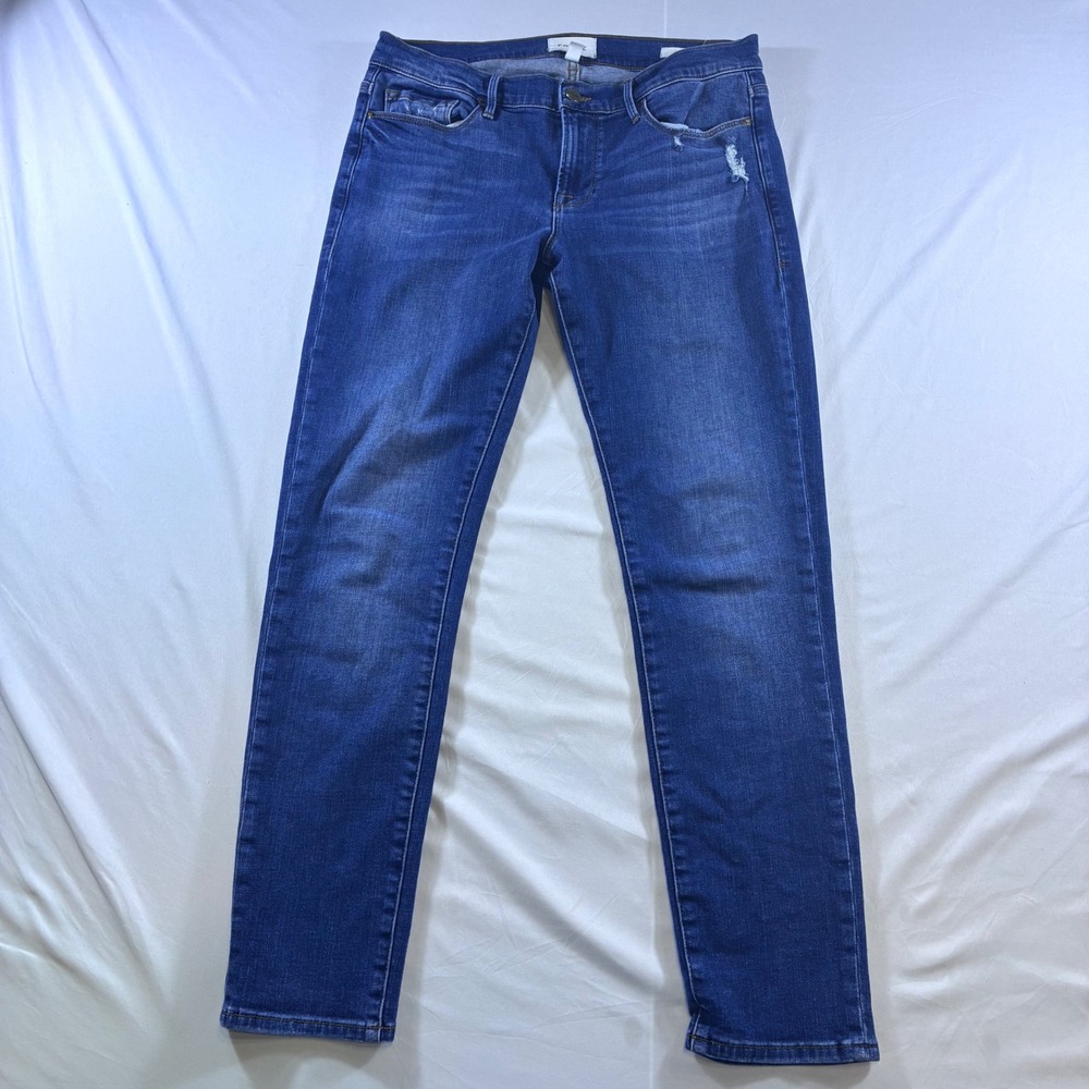 Frame Le Garcon Slim Boyfriend Jeans Medium Wash Distressed Size 28